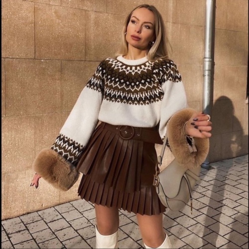 NWT ZARA PLEATED FAUX LEATHER SKIRT WHISKY 3046/328 - Picture 9 of 13